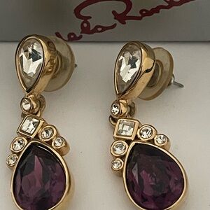 OSCAR DE LA RENTA STUNNING Gold and Purple Drop Earrings
